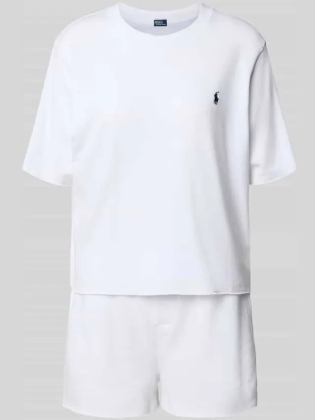 Polo Ralph Lauren Pyjama met logostitching en elastische band met logo Offwhite