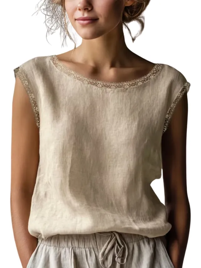 Currero Topje Dames - Top Kleding - Shirt - Blouse - Kort - Volwassen - Linnen