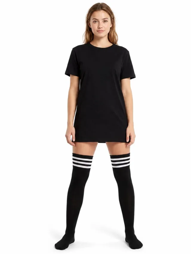 WiseGoods Thigh Highs Sokken - Hoge Overknee Kniesokken - Lapdance - Sexy Warme Kniekousen - 65 cm - Zwart/Wit Gestreept
