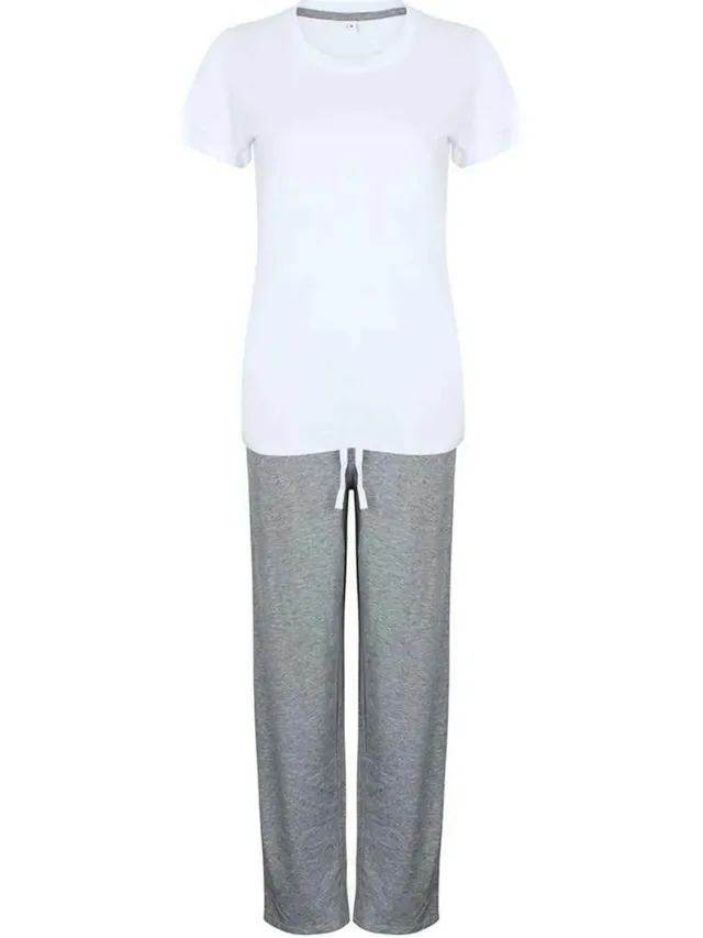 Towel City Dames/Dames Heather Lange Pyjama Set (Wit/Heathergrijs)