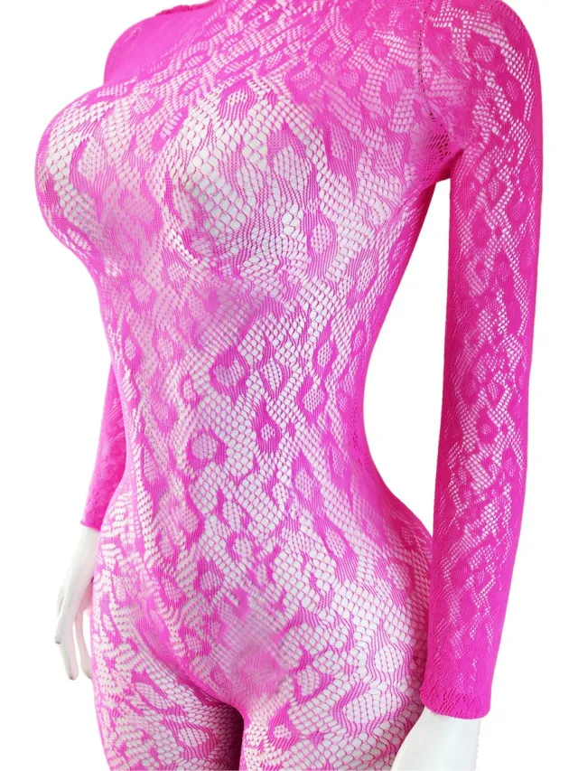 BamBella ® - Panty pak -Onesize - body suit - Dames - Onesize - Erotische jumpsuit van kant lingerie Roze