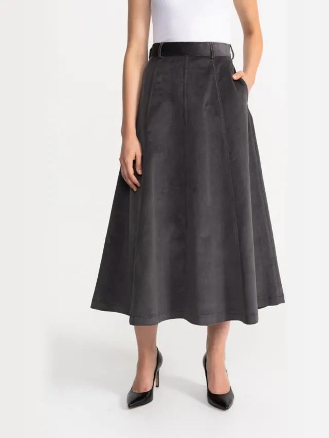 De IONESCU dames vegan Corduroy Midi Rok Dorna Lichtgrijs grijs, foto 2