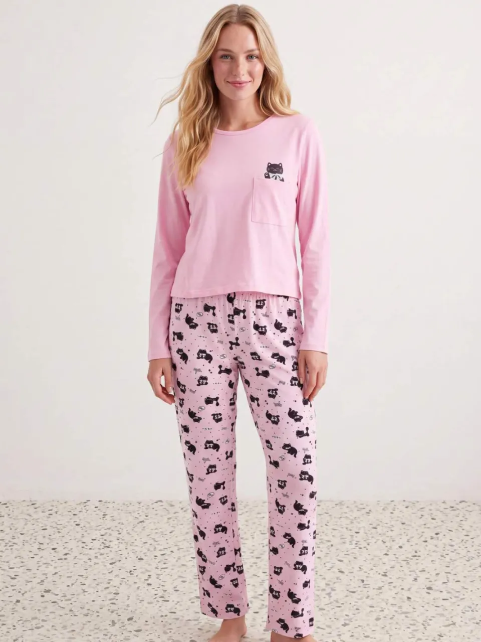 Trendyol TRENDYOLMİLLA Dames 2-pack Animal print Lang, Regular fit Pyjama- Sets Roze