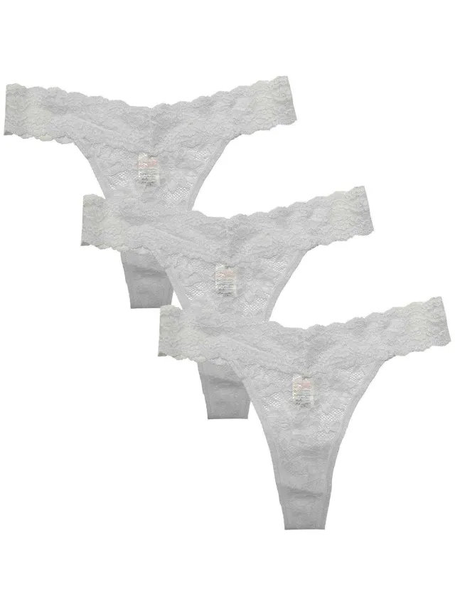 Be You Dames-string met bloemenmotief en kant (set van 3) (Wit)
