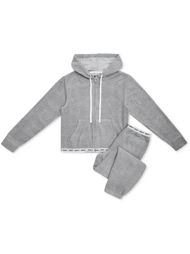 ESOTIQ DKNY - Damespyjamaset - Lange mouwen - Capuchon - Grijs
