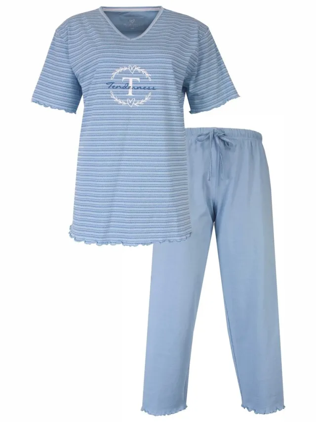 Tenderness Dames Pyjama - 3/4 Broek - Korte Mouwen - Licht Blauw