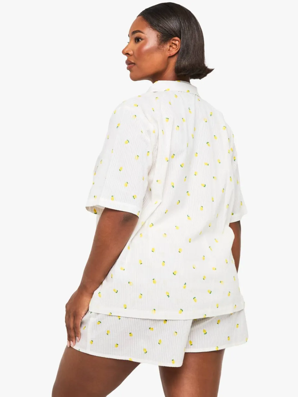 boohoo Dames Plus Lemon Print Waffle Shirt PJ Top wit, foto 3