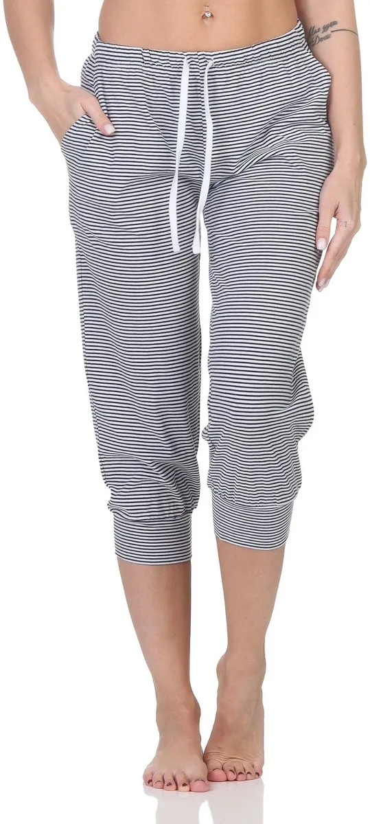 Normann Dames pyjama Capri broek 3/4 lengte - Mix & Match - perfect te combineren streifen_marine