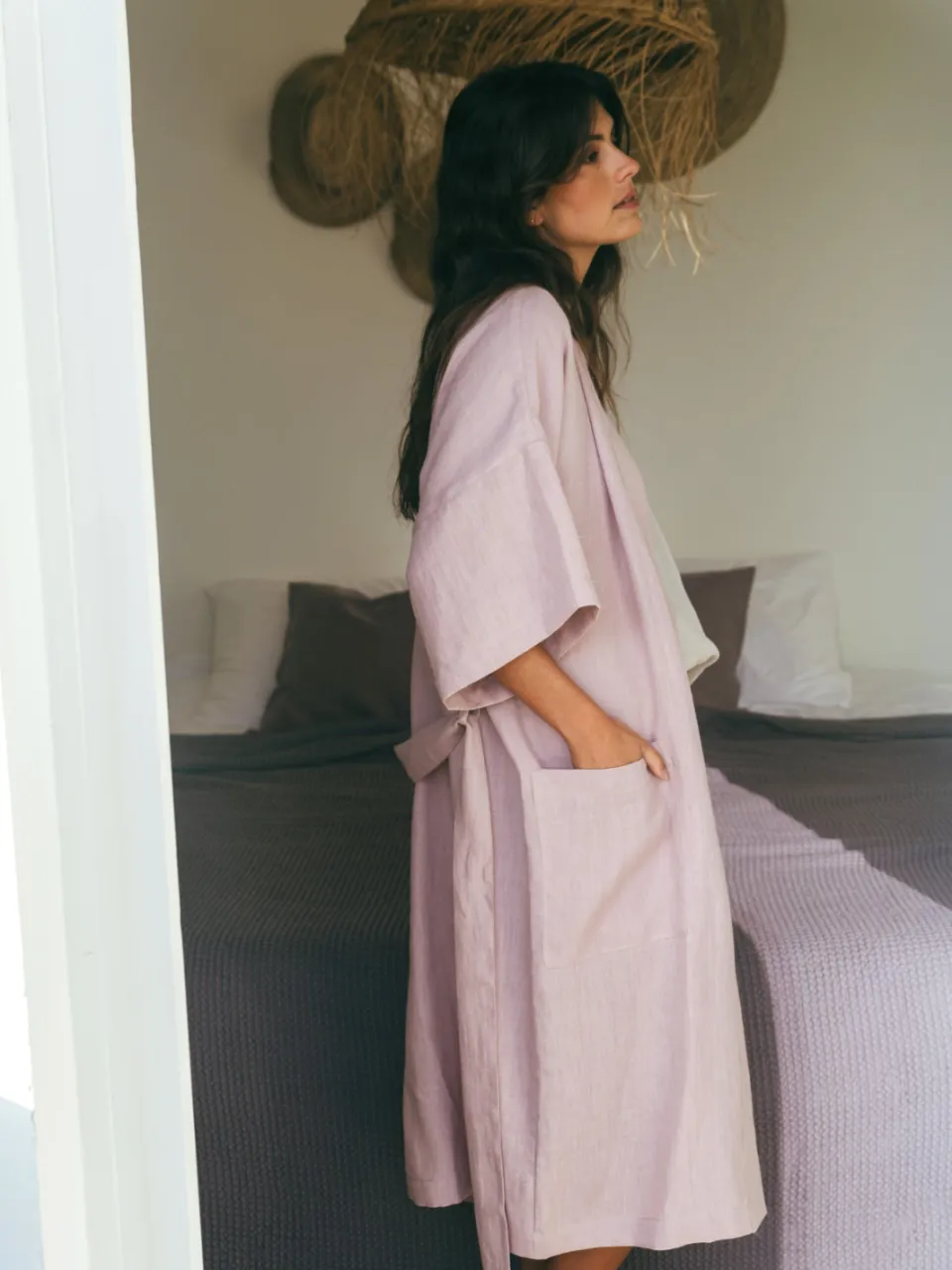 AmourLinen dames vegan Badjas Midnight Oudroze, foto 2