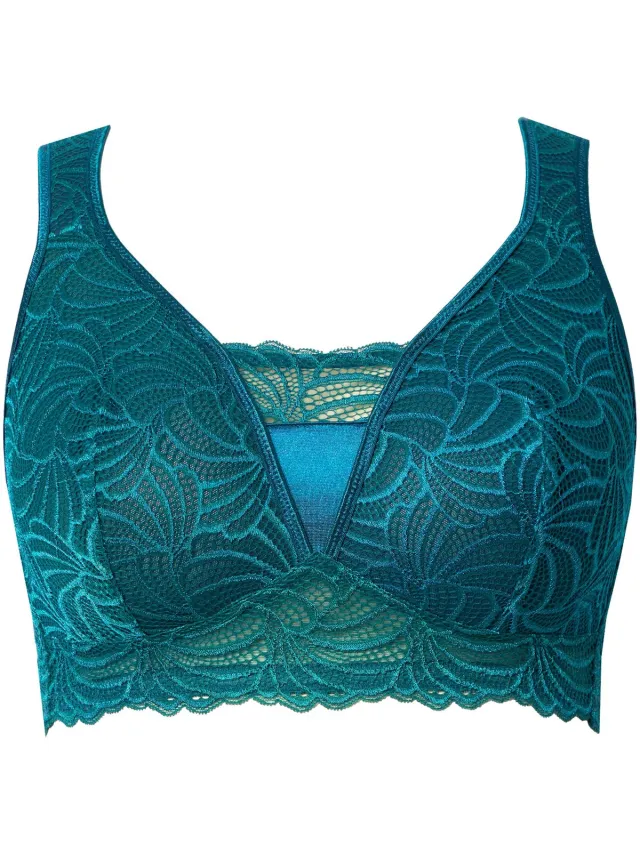 Ulla Popken Dames - Bralette kant zonder beugel - Felpetrol