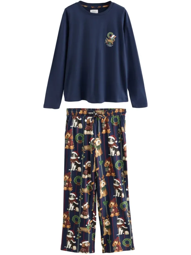 Next Dames - Matching Family kerstpyjama met lange mouwen - Tall - Blauw Navy Dog