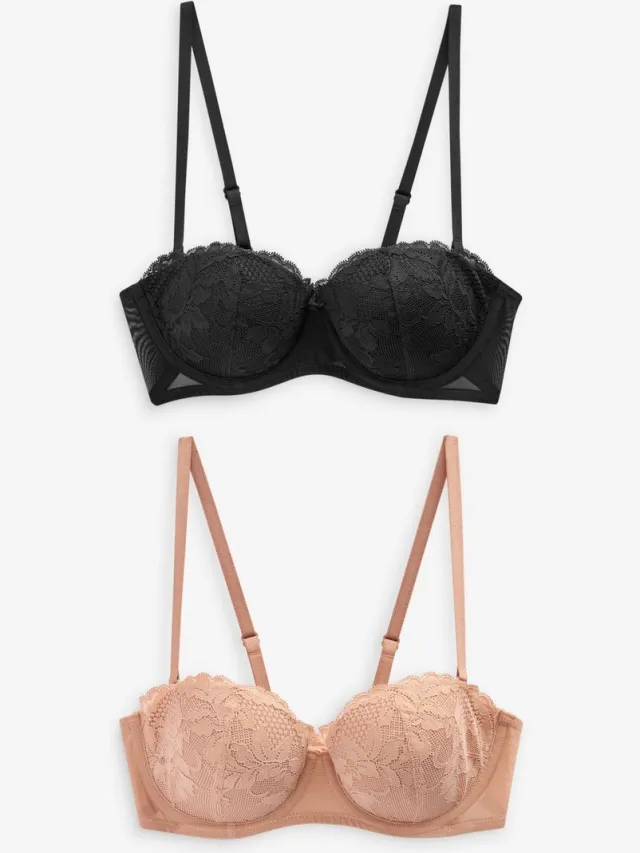 Next Dames - Set van 2 verstelbare strapless A-E beha's met kant en lichte vulling - Zwart Black/Praline Nude