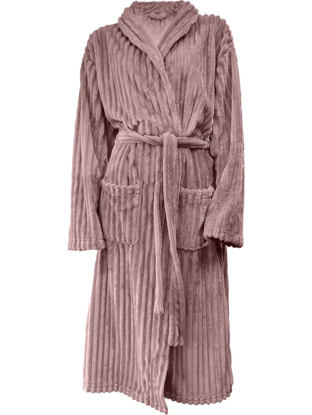 Eleganzzz Teddy Rib Fleece Uni Badjas - Old Rose - L - Badjas Dames - Badjas Heren Roze