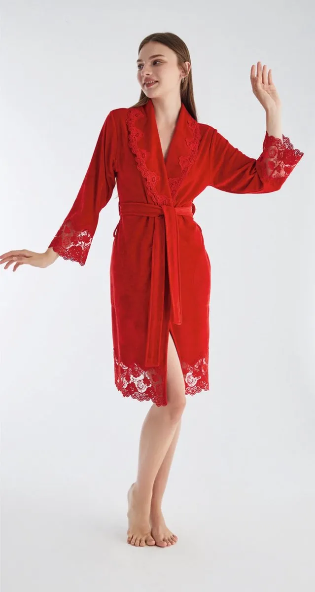 A Sense of Love Bamboe Katoen Dames Badjas /Ochtendjas Sheron / Rood /