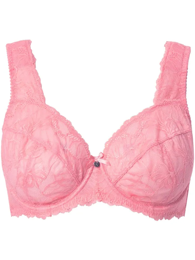 Ulla Popken Dames - Beugelbeha kant brede schouderbandjes - Perzik roze
