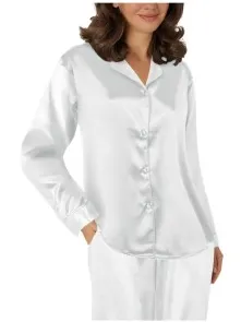 Lady Avenue Satin Pyjama With Long Sleeves Zwart,Beige,Wit