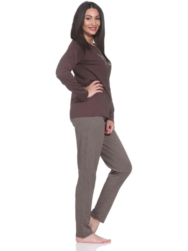 Normann dames pyjama met lange mouwen in een prachtige look braun