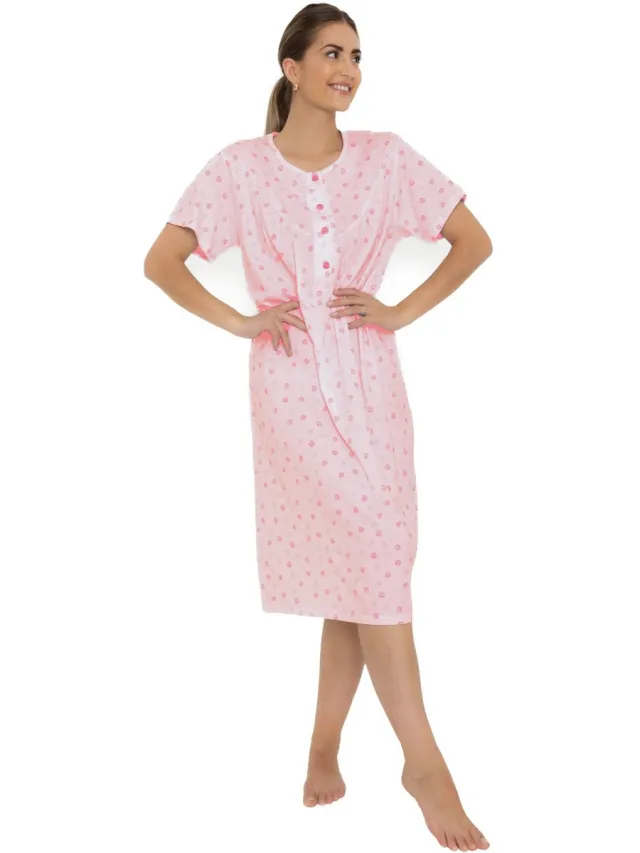 Cocodream Quality Cocodream Nachthemd 'Pink Button' - Dames Nachtmode - Korte Mouw - Roze