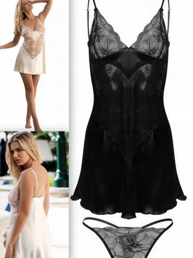 DKaren Jeniffer sexy satijn chemise - zwart - cadeau vrouw