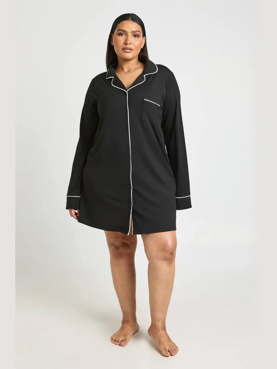 boohoo Dames Nachthemd Met Lange Mouwen En Contrastbies zwart, foto 3