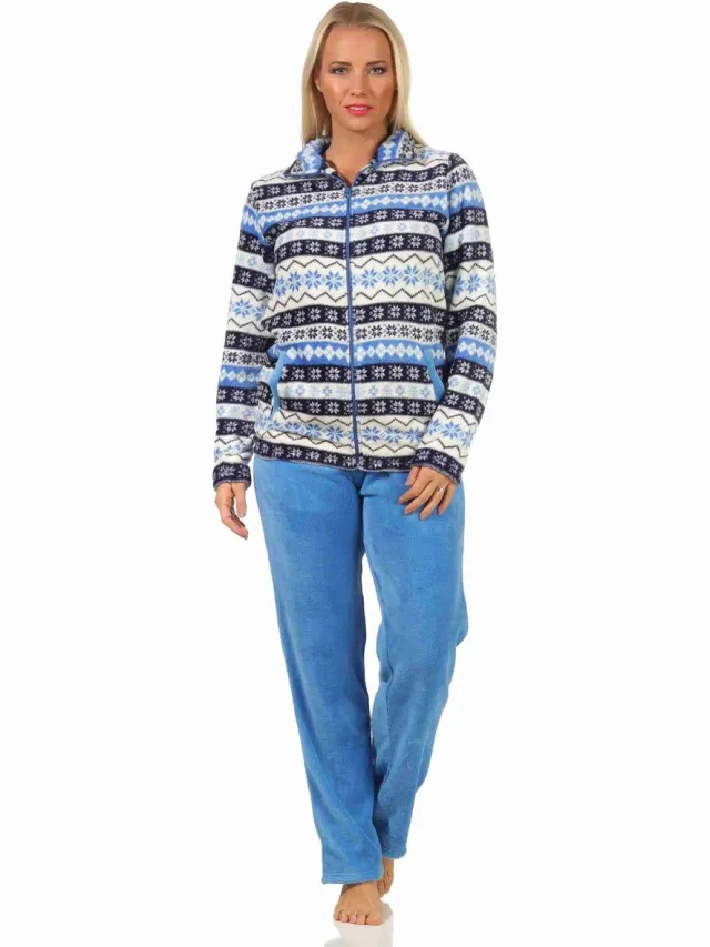Normann Prachtig huiskleding van koraalvlies in een winterse uitvoering homewear loungewear blau