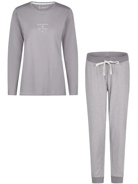 By Louise Dames pyjama set lang jersey katoen gestreept Grijs