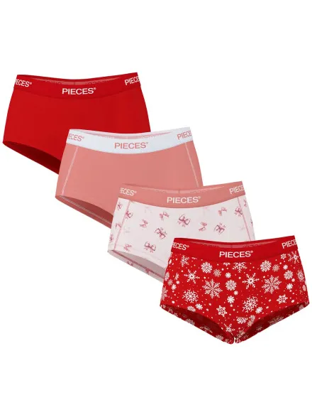Pieces Dames hipster pclogo 4-pack effen rood/roze/strikjes print/sneeuwvlokken print, foto 2
