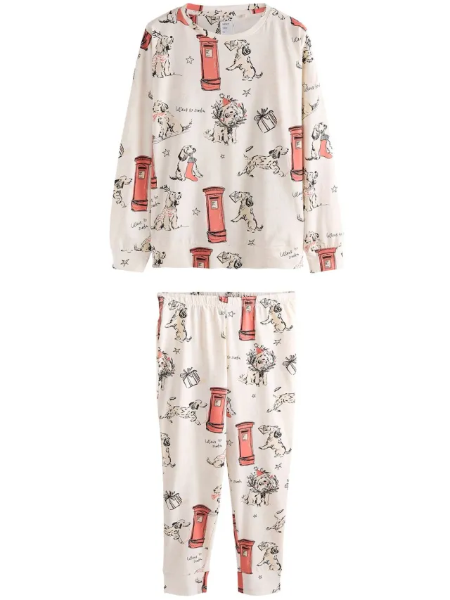 Next Dames - Pyjama met lange mouwen - Tall - Crème Oatmeal Charlie The Cockapoo