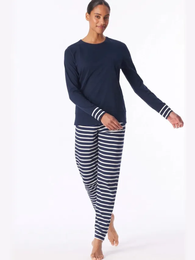 Schiesser Pyjama lang Casual Essentials - Dames Pyjamaset nachtblauw