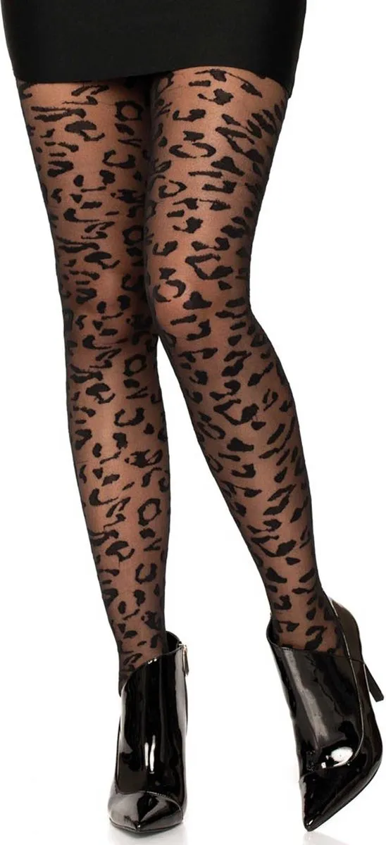 Leg Avenue Sheer leopard pantyhose ["Zwart"]