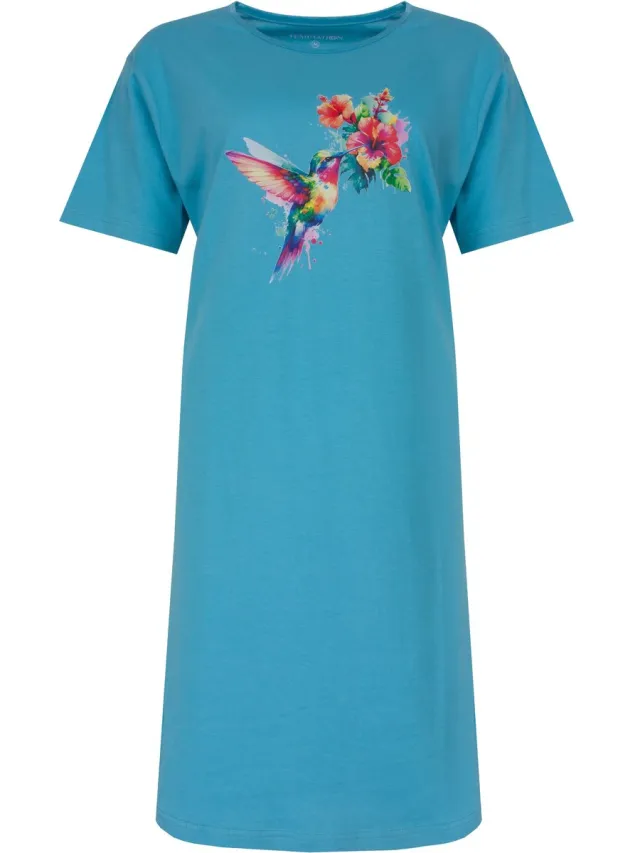Temptation Dames Big Shirt - Korte Mouwen - Blauw