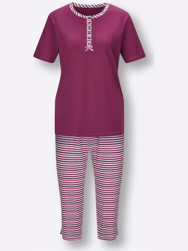 Capri-pyjama's malve + malve gestreept, foto 2
