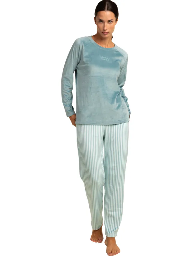 Admas Stripes fluwelen pyjamaset blauw