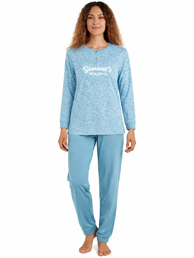 Cocodream Quality Dames pyjama katoen - turqouise - cheeta Turqouise , Cheeta Print
