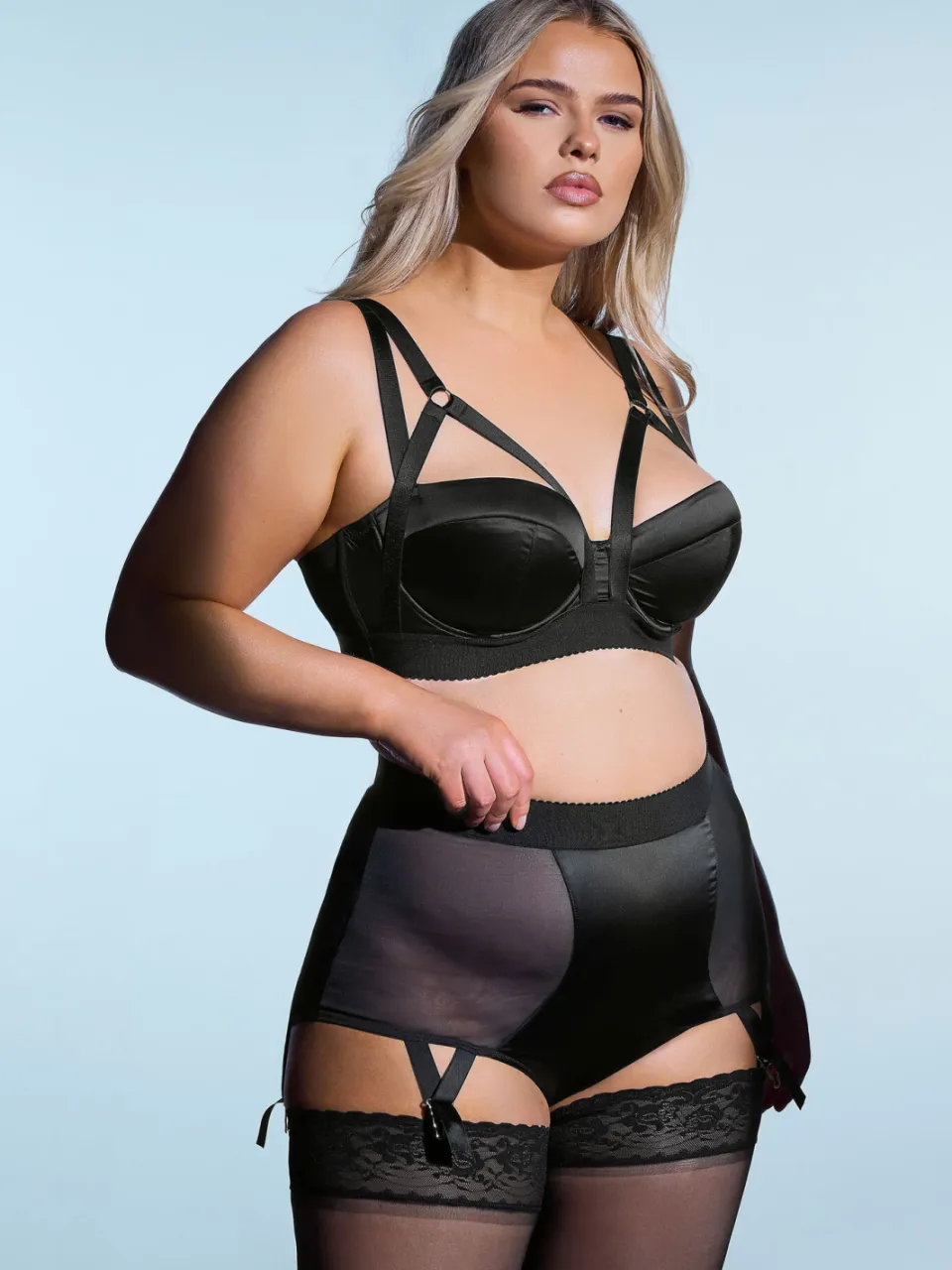 Playful Promises Zwarte Candace Mesh Jarretel Slip Black