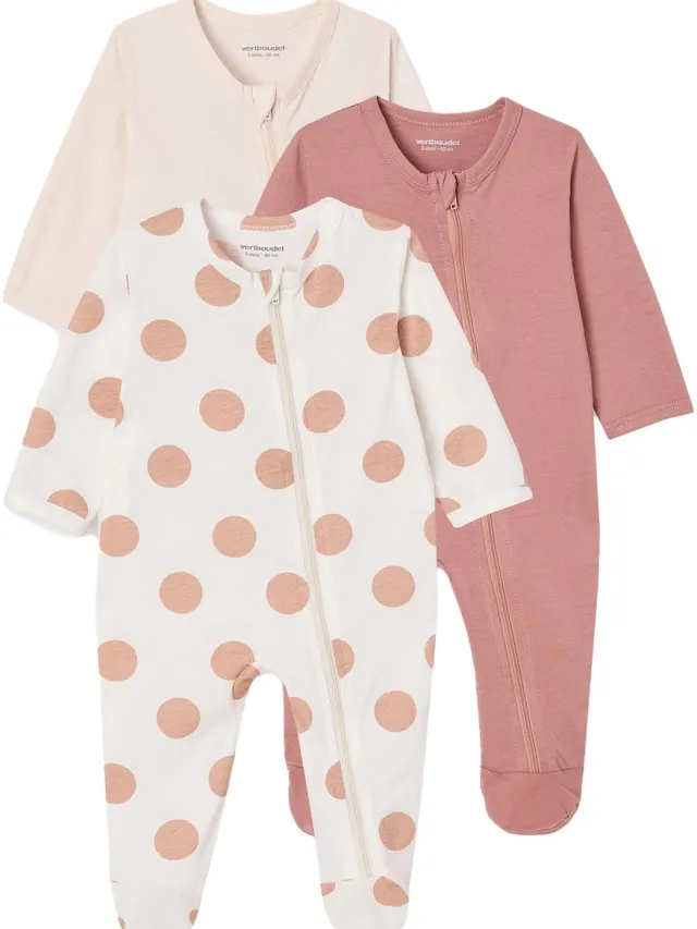 vertbaudet Set van 3 pyjama's van jersey met rits BASICS rouge