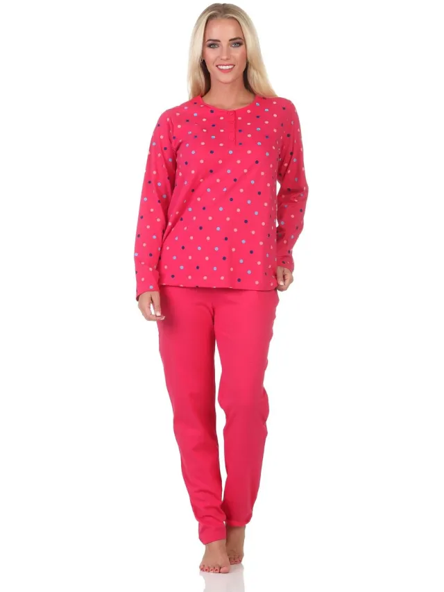 Normann dames pyjama met lange mouwen in stippenlook - ook in grote maten
