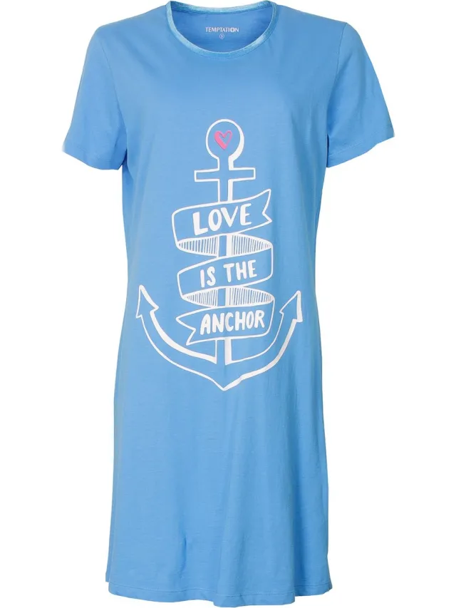 Temptation Dames Nachthemd - Bigshirt - Slaapkleed - Blauw