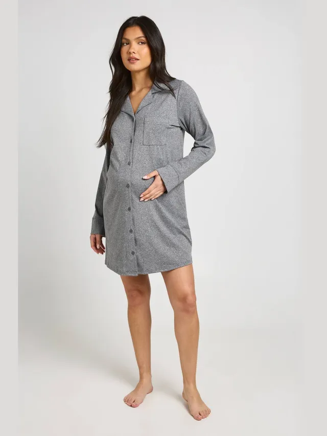 boohoo Dames Zwangerschaps Nachthemd Met Zachte Touch Houtskool