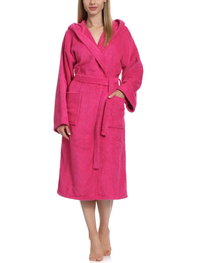 Ladeheid Dames Badjas met Capuchon - 100% Katoen - Wasmachine bestendig - Badstof - Roze - M - LA-LA40-193-DG
