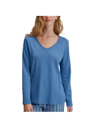 Calida Favourites Journey Long Sleeve V-neck Shirt Blauw