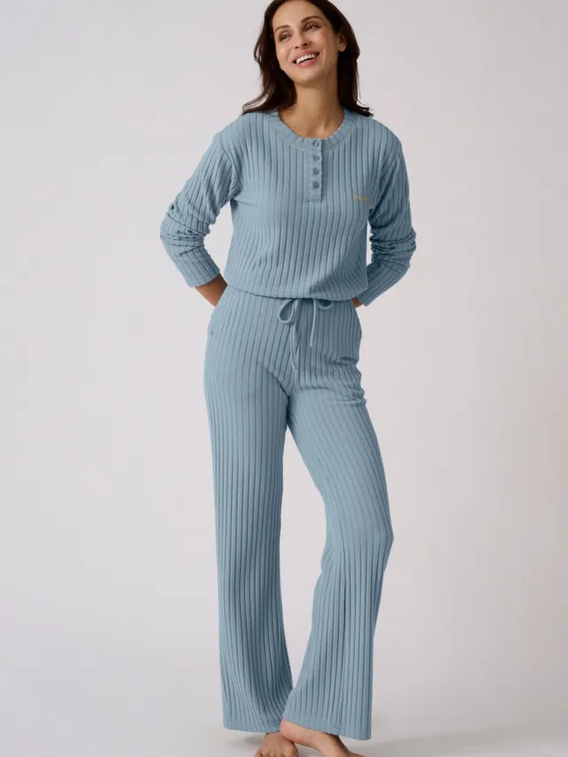 Damart Thermolactyl pyjama van ribtricot - Dames - Blauw - 50-52 (XL)