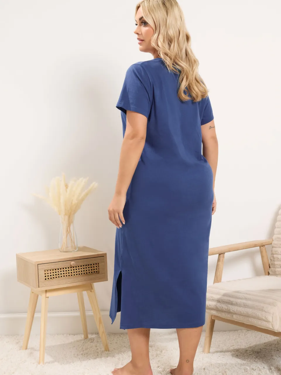 Yours Yourset Pack Van 2 Blauwe Midaxi Nachthemden Met Poezenprintsize 46-48, foto 3