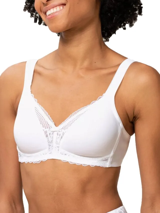 Triumph BH zonder beugel - Modern Lace+ Cotton N - Kanten Katoenen niet voorgevormde bh - Brede zachte bandjes - 100B - Wit White