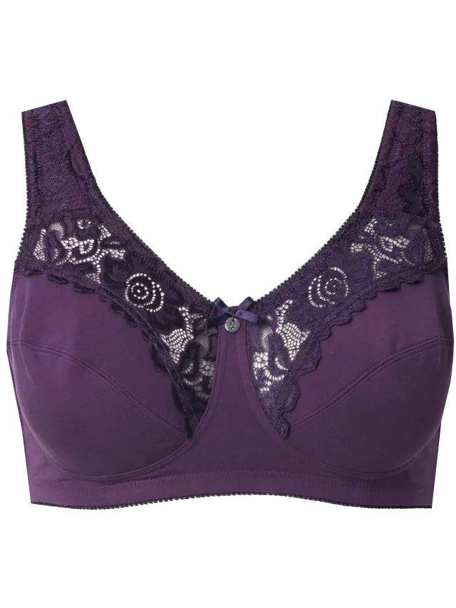 Ulla Popken Dames - Kelly steun beha kant zonder beugel - Aubergine