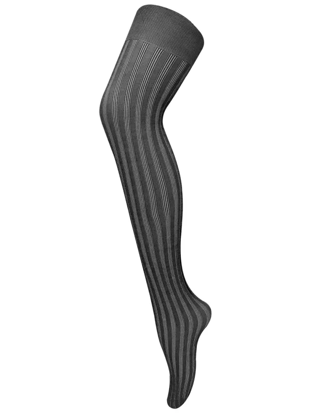 Sock Snob Dames80 denier ondoorzichtig patroon panty's - Geribbeld B / w Zwart/Wit