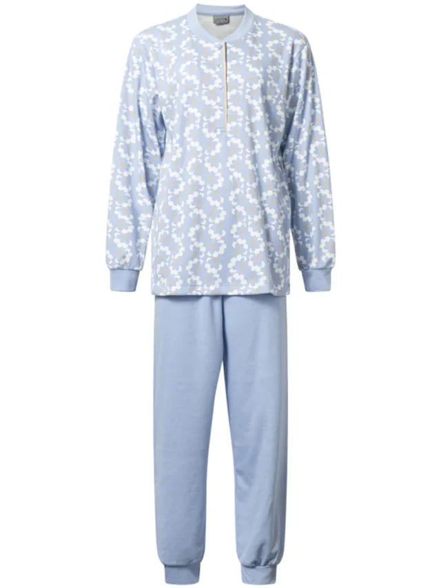 Lunatex warme dames pyjama 124257 - aangeruwd interlock - blauw