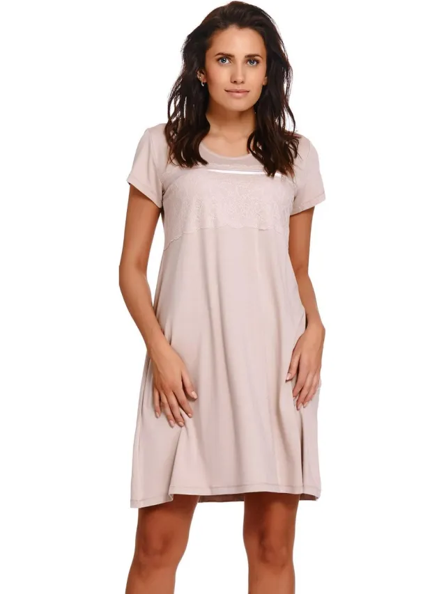 Doctor Nap Nachthemd Dames Viscose | Nachthemd Dames Korte Mouw | Nachtjapon Dames | Nachthemd Dames Volwassenen | Beige TW.9233