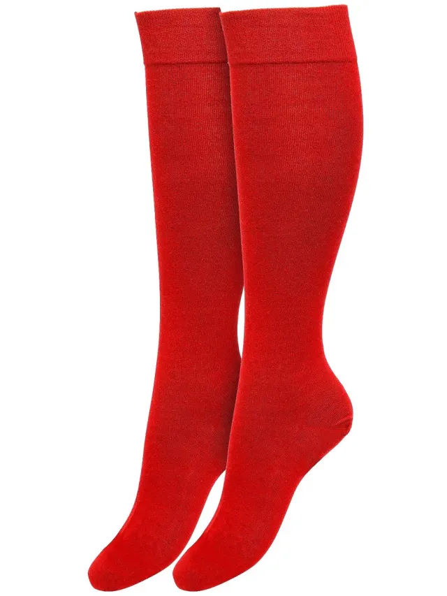 Bonnie Doon Dames Kniekousen Rood - 2 paar - Knie Kousen - 2-pack - Multipack - Uitstekend draagcomfort - Cotton Knee High - Zakt niet af - Effen - OEKO-TEX - Rood - Red - OL834302.337