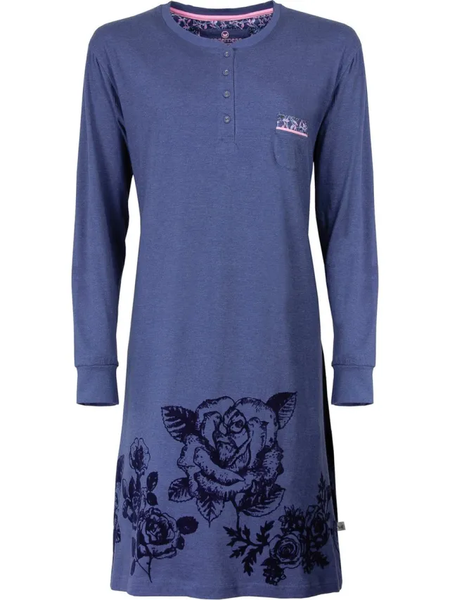 Tenderness Dames Nachthemd - Polo Sluiting - Indigo Blauw
